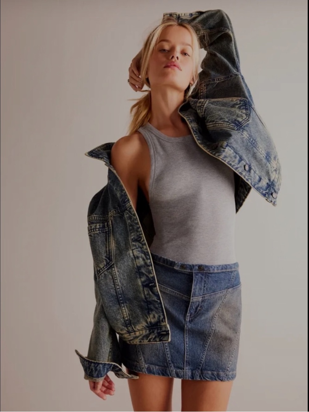 Free People We The Free Cobra Denim Moto Mini Skirt 26
